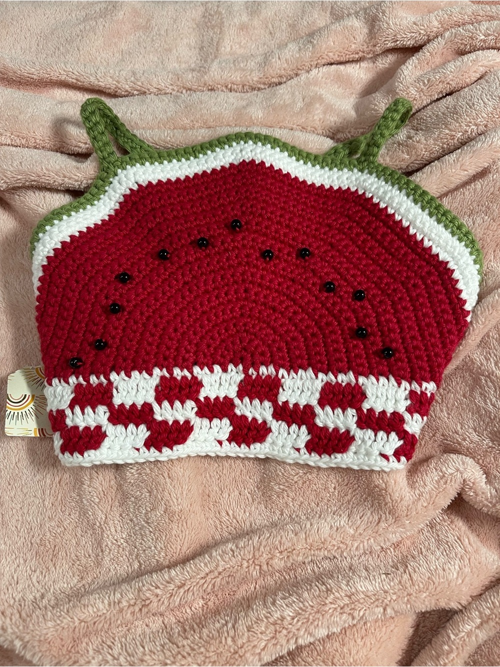 Hand Crafted Red White Green Crochet Watermelon Kids Top